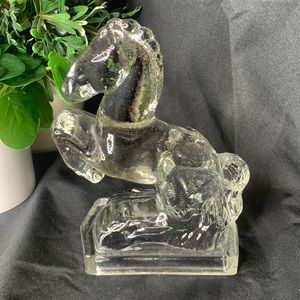 Vintage L. E. Smith rearing horse clear glass bookend